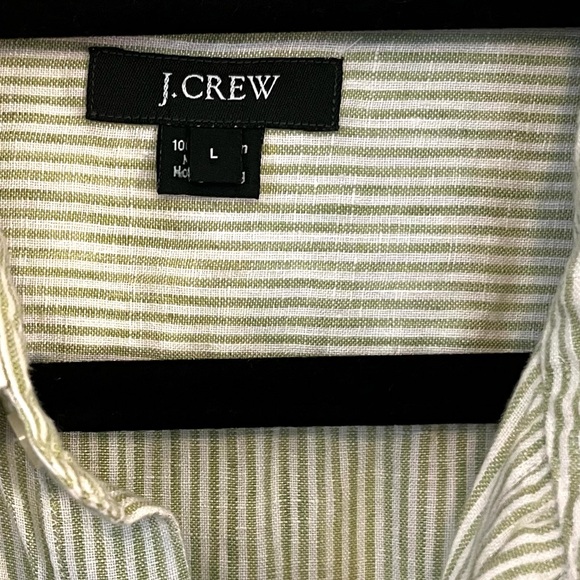 J. Crew Linen Long Sleeve Green Stripe Button down Shirt sz L - Picture 6 of 11